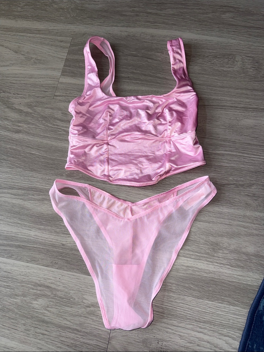 Colsie Light Pink Satin & Mesh Lingerie Set